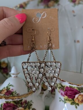 Plunder Gold-Tone Triangle Crystal Drop Statement Earrings